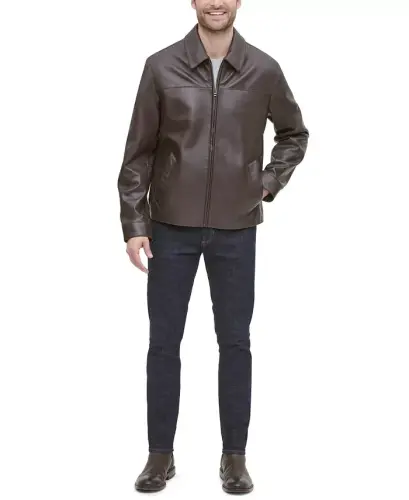 Men's Leather Jacket, Created for Modazone - Java - 1