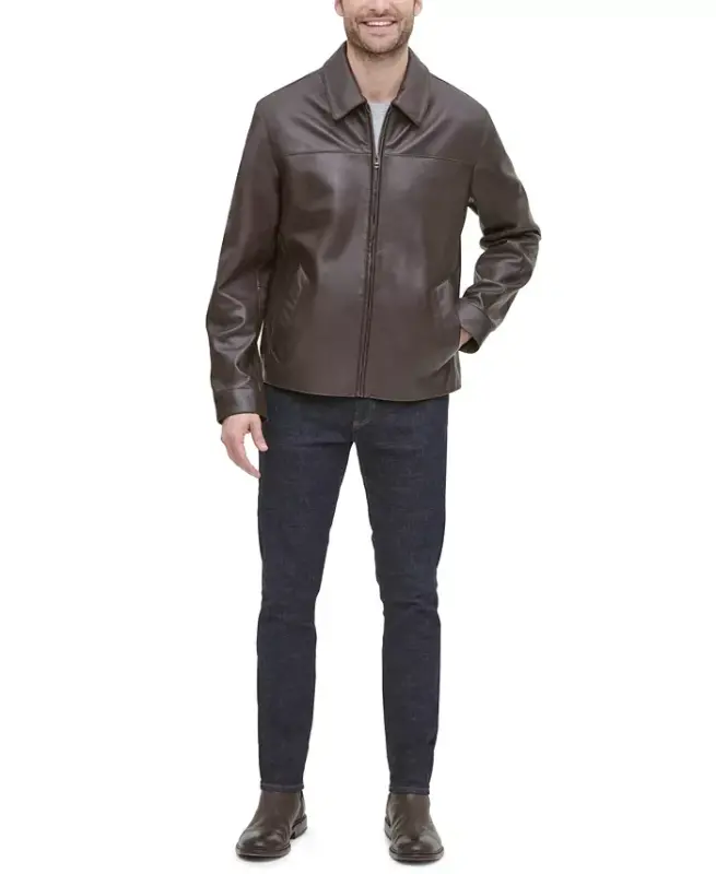 Men's Leather Jacket, Created for Modazone - Java - 1