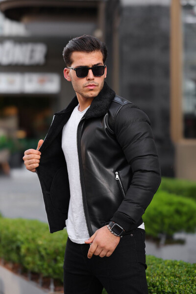 Men's Leather Jacket Winter Coat Puffer Jacket - 1