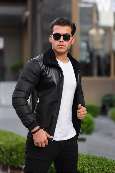 Men's Leather Jacket Winter Coat Puffer Jacket - 2