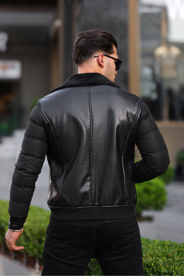 Men's Leather Jacket Winter Coat Puffer Jacket - 4