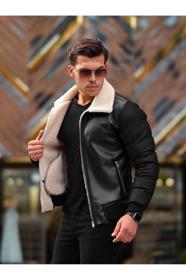 Men's Leather Jacket Winter Coat Puffy Jacket - 1