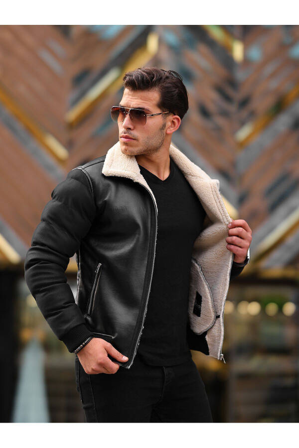 Men's Leather Jacket Winter Coat Puffy Jacket - 3