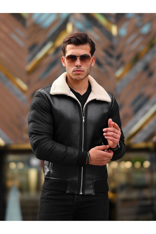 Men's Leather Jacket Winter Coat Puffy Jacket - 4