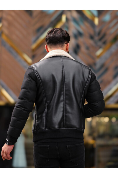 Men's Leather Jacket Winter Coat Puffy Jacket - 6