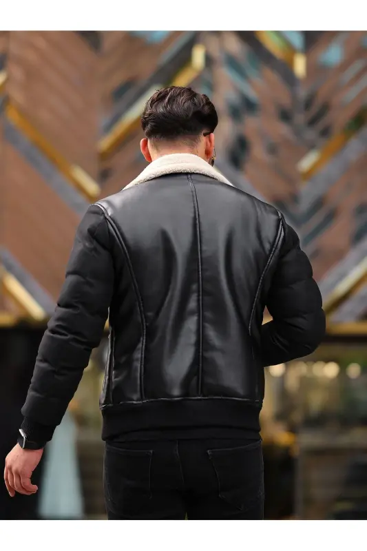 Men's Leather Jacket Winter Coat Puffy Jacket - 1