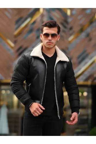 Men's Leather Jacket Winter Coat Puffy Jacket - 3