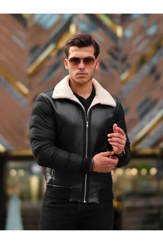 Men's Leather Jacket Winter Coat Puffy Jacket - 5