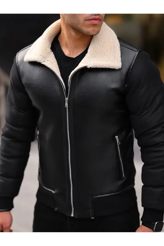 Men's Leather Jacket Winter Coat Puffy Jacket - 6