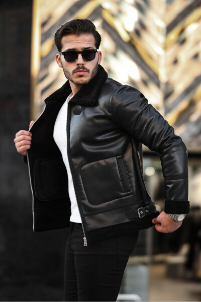 Men's leather jacket, winter leather jacket, windproof. - 1