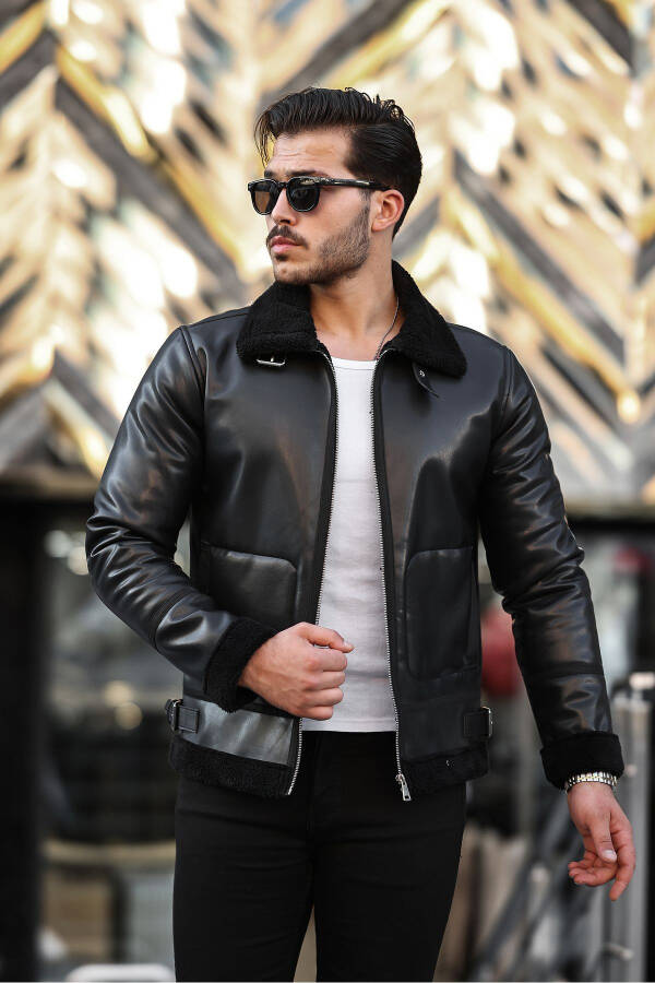 Men's leather jacket, winter leather jacket, windproof. - 2