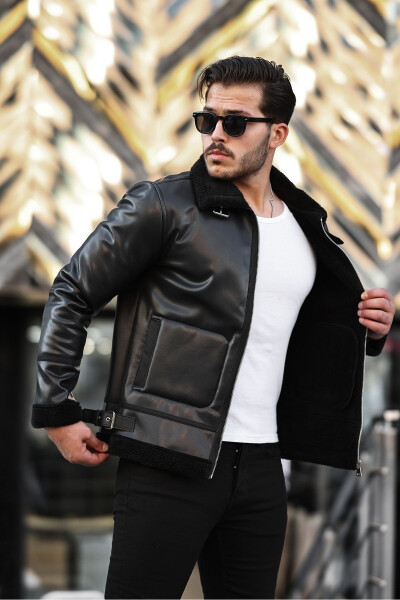 Men's leather jacket, winter leather jacket, windproof. - 3