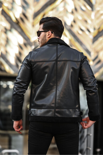 Men's leather jacket, winter leather jacket, windproof. - 5