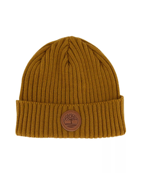 Men's Leather Logo Patch Ribbed Watch Cap Wheat - 1