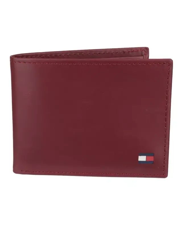 Men's Leather Passcase Wallet-Red - TOMMY HILFIGER