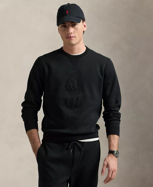 Men's Leather-Pony Double-Knit Sweatshirt Polo Black - 1