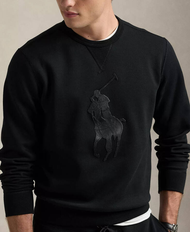 Men's Leather-Pony Double-Knit Sweatshirt Polo Black - 3