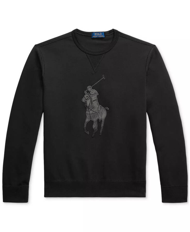 Men's Leather-Pony Double-Knit Sweatshirt Polo Black - 5