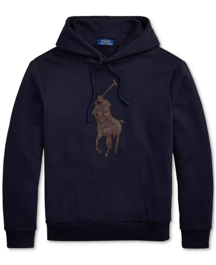 Men's Leather-Pony Fleece Hoodie Navy - 5