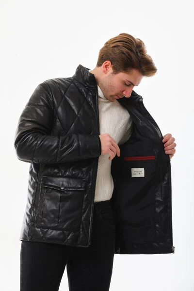 Men's leather puffer jacket - 4