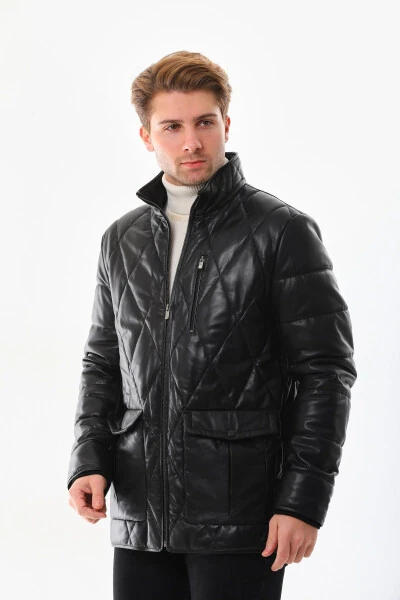 Men's leather puffer jacket - 5