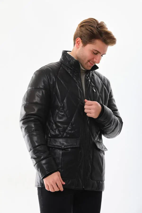 Men's leather puffer jacket - 7