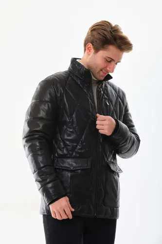 Men's leather puffer jacket - 4