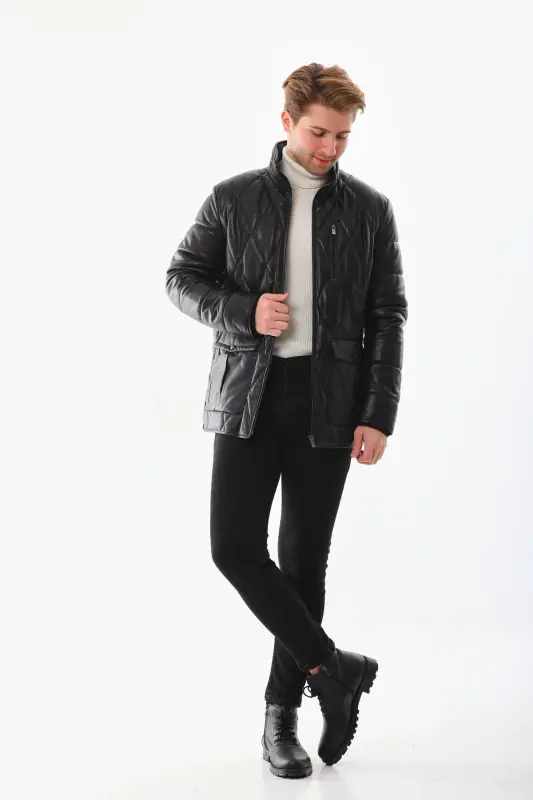 Men's leather puffer jacket - 6