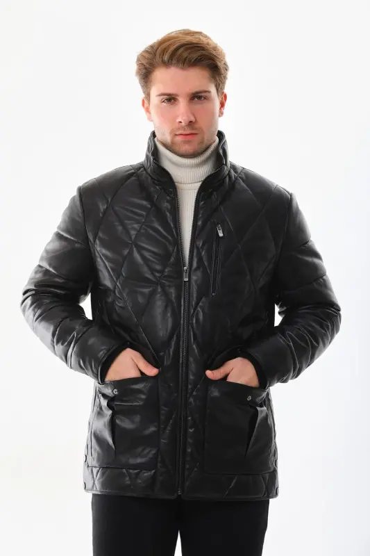 Men's leather puffer jacket - 7