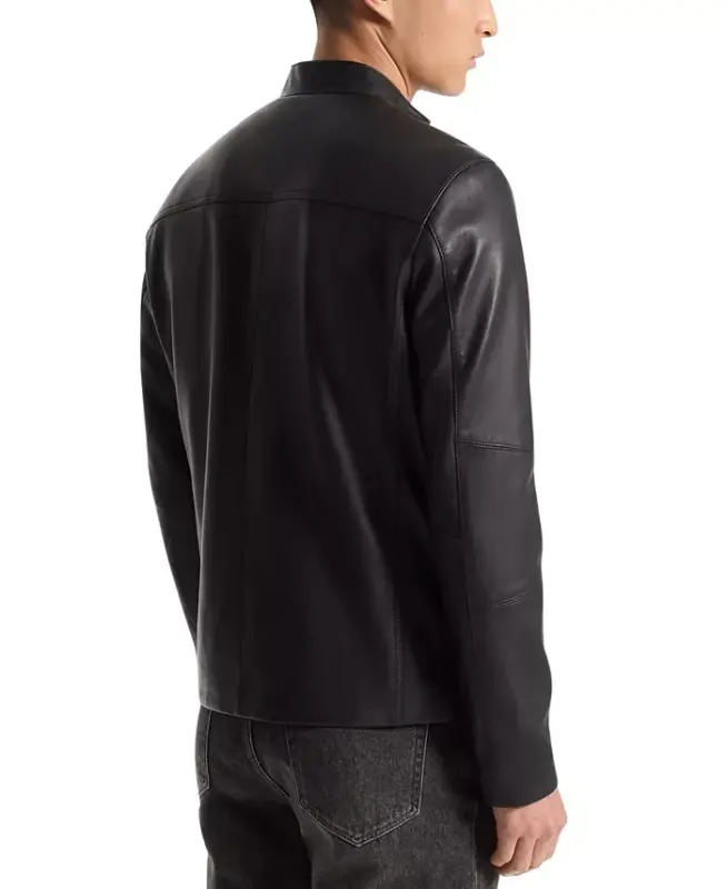 Men's Leather Racer Jacket, Created for Modazone-Black - 2