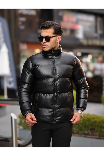 Men's Leather Winter Jacket Water And Cold Proof Puffer Jacket - 3