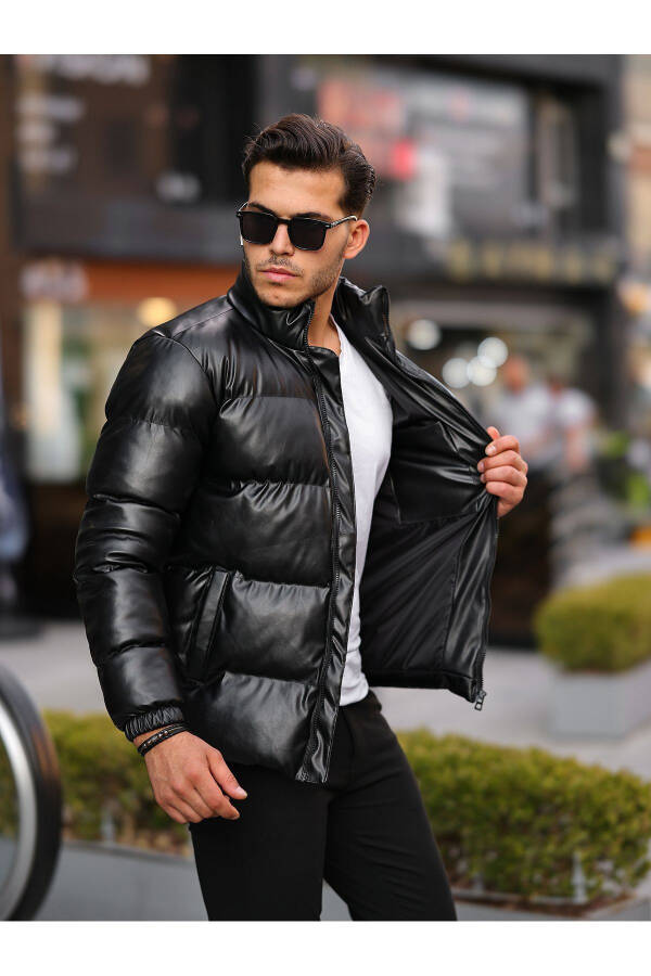 Men's Leather Winter Jacket Water And Cold Proof Puffer Jacket - 4