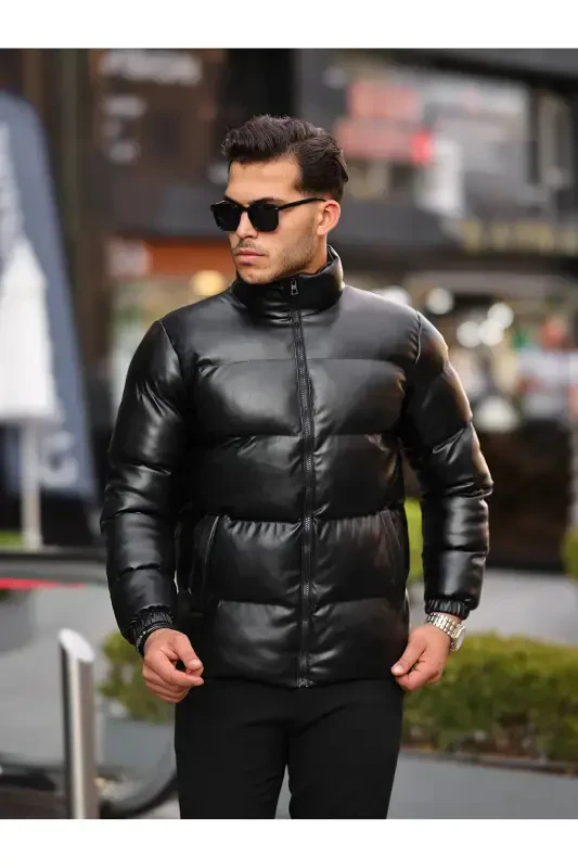 Men's Leather Winter Jacket Water And Cold Proof Puffer Jacket - 4