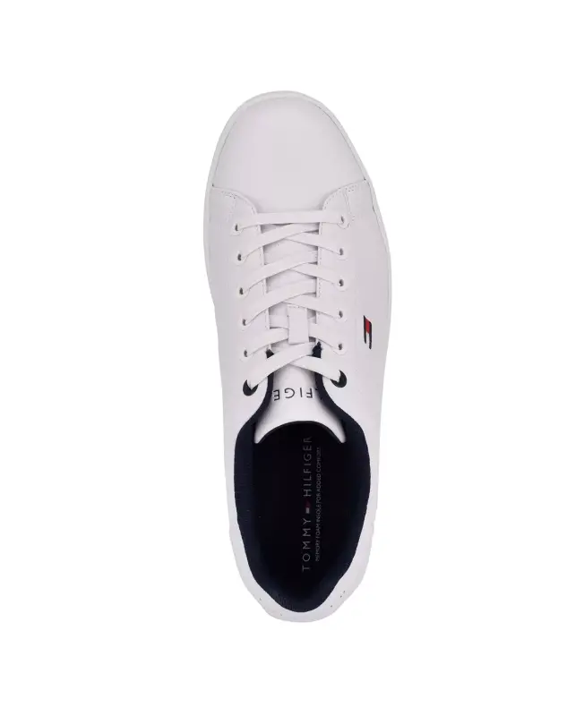 Men's Lendar Flag Logo Lace Up Sneakers-White, Navy Multi - 4