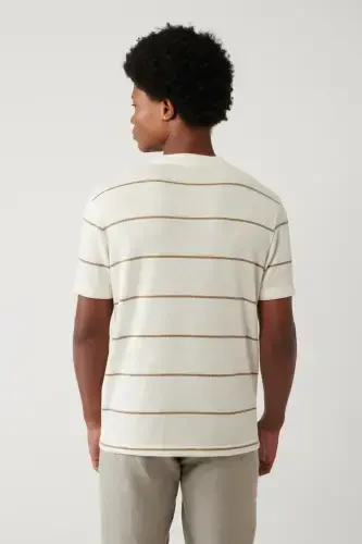 Men's Light Beige Striped Regular Fit T-shirt A41y1016 - 4