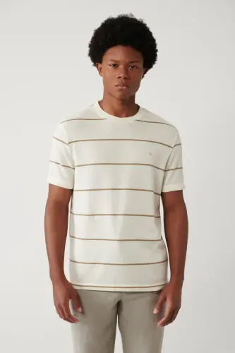Men's Light Beige Striped Regular Fit T-shirt A41y1016 - 3