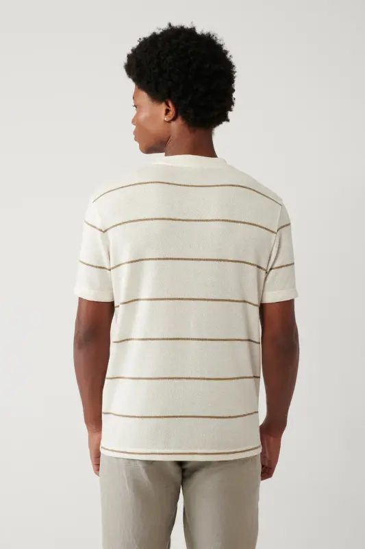 Men's Light Beige Striped Regular Fit T-shirt A41y1016 - 4