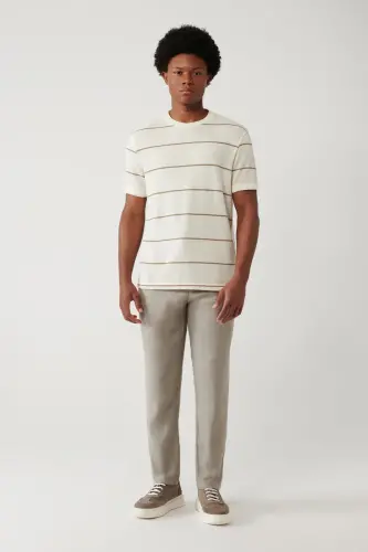 Men's Light Beige Striped Regular Fit T-shirt A41y1016 - 6