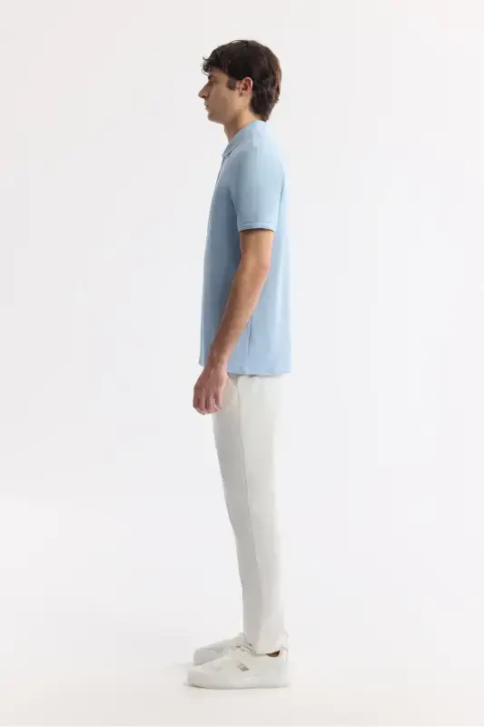 Men's Light Blue 100% Cotton Quick-Drying Regular Fit Non-Wrinkle Polo Collar T-shirt B001032 - 3