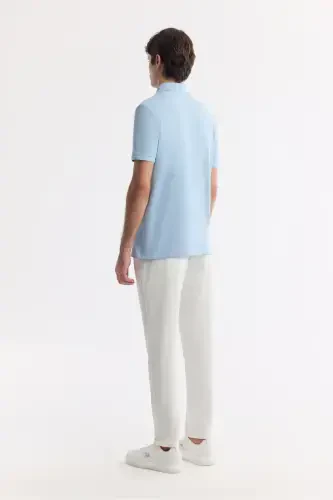 Men's Light Blue 100% Cotton Quick-Drying Regular Fit Non-Wrinkle Polo Collar T-shirt B001032 - 4