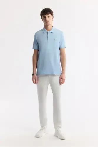 Men's Light Blue 100% Cotton Quick-Drying Regular Fit Non-Wrinkle Polo Collar T-shirt B001032 - 5