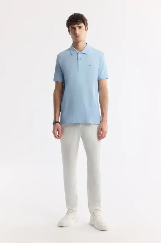 Men's Light Blue 100% Cotton Quick-Drying Regular Fit Non-Wrinkle Polo Collar T-shirt B001032 - 5