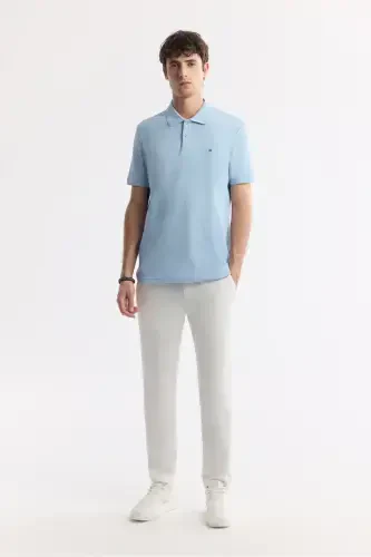 Men's Light Blue 100% Cotton Quick-Drying Regular Fit Non-Wrinkle Polo Collar T-shirt B001032 - 6