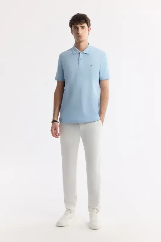 Men's Light Blue 100% Cotton Quick-Drying Regular Fit Non-Wrinkle Polo Collar T-shirt B001032 - 6