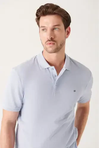 Men's Light Blue Basic Cotton Polo Neck T-shirt E001004-Light Blue - 3