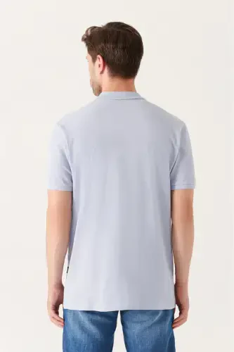 Men's Light Blue Basic Cotton Polo Neck T-shirt E001004-Light Blue - 4