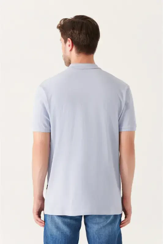 Men's Light Blue Basic Cotton Polo Neck T-shirt E001004-Light Blue - 4