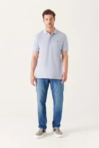Men's Light Blue Basic Cotton Polo Neck T-shirt E001004-Light Blue - 5