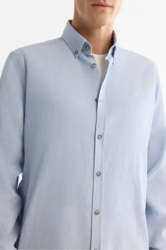 Men's Light Blue Button-Down Collar Shirt 100% Cotton Herringbone Flannel Regular Fit B002033 - AVVA (1)