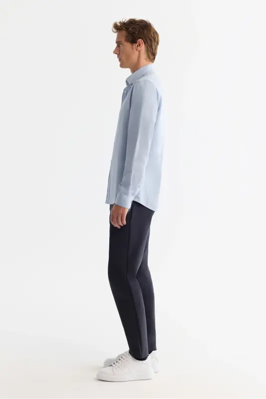 Men's Light Blue Button-Down Collar Shirt 100% Cotton Herringbone Flannel Regular Fit B002033 - 3